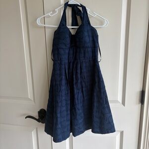 B Darlin Halter Navy Textured Circular Pattern Fit-and-Flare Dress Size 5/6